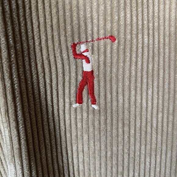 Vintage Halrin Corduroy Pants Golfer Embroidered Tan Cotton Needlepoint Red - Picture 1 of 10